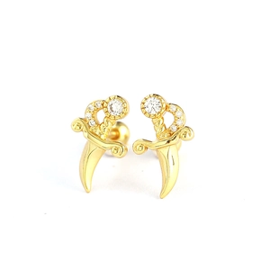 Vintage gold dagger ear studs with sparkling cubic zirconia and secure screw back