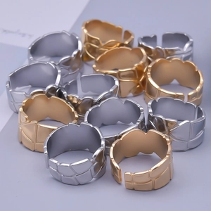 Minimalist geometric textured open rings in gold and silver stainless steel finish
