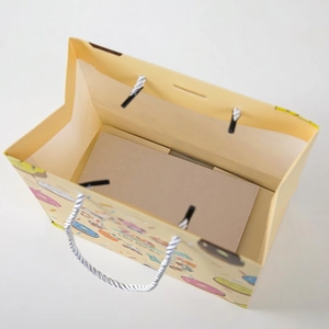 Yellow cartoon animal gift bag with sweet dessert patterns and reinforced bottom for kids