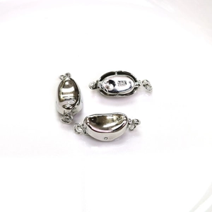 Polished 925 sterling silver oval clasp connectors for pearl necklace jewelry making