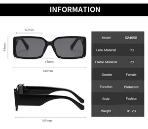 Detailed size chart for vintage square sunglasses with frame dimensions and specs