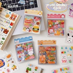 Waterproof cartoon DIY stickers featuring cute bear and puppy designs for scrapbooking