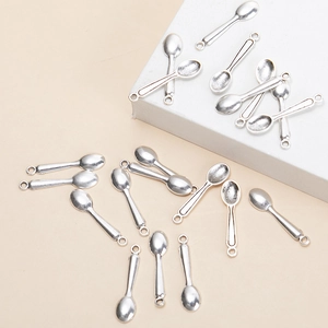 DIY silver alloy mini spoon pendants for jewelry making on minimalist steps