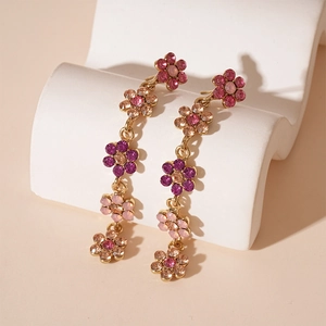 Boucles D'oreilles Longues En Strass Fleur Avec Tige En Argent Douce Dégradé Floral Bijoux De Mode Pour Femmes