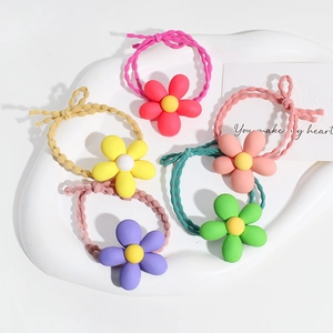 Candy color flower hair ties set with high elastic woven rope and matte resin decor