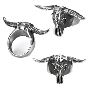 Aries Ram Skull Ring Stainless Steel Gothic Punk Vintage Biker Longhorn Polished Jewelry For Men