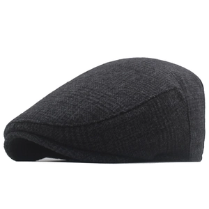 Deep grey plaid beret for men featuring a classic British style flat cap with woven texture