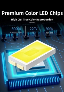 Macro detail of high-power LED chip on blue circuit board for luxury desk lamp
