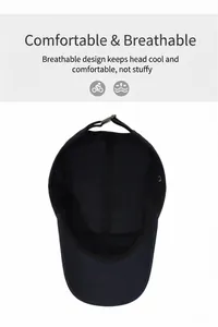 Interior view of breathable quick-drying baseball cap showing sweatband and strap