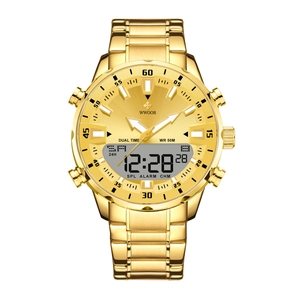 Men Dual Display Sport Watch Stainless Steel Strap Waterproof Luminous Alarm Stopwatch Business Analog Digital Wristwatch