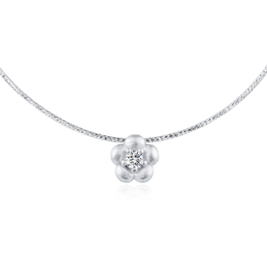 S925 sterling silver flower pendant necklace with sandblasted texture and sparkling zircon