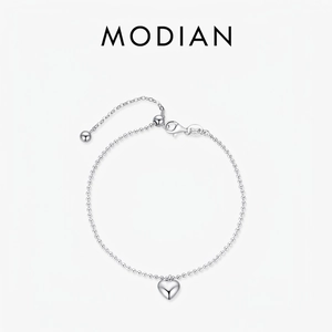 925 Sterling Silver Heart Pendant Bead Chain Bracelet For Women Minimalist Polished Adjustable Jewelry