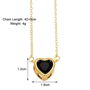 Detail view of gold heart necklace with black zircon center and 42+5cm chain specs