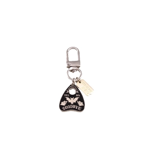 Gothic punk Ouija board triangle keychain in black enamel with bat and silver hardware