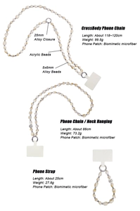 Detail of bohemian beaded phone straps with alloy clasps and microfiber connectors