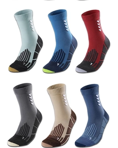 Grid layout of professional cushioned sports socks in six diverse vibrant colors