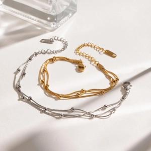 Minimalist multi-layered stainless steel beaded bracelets in gold and silver finish