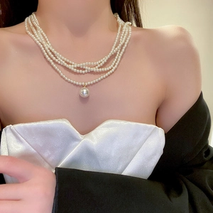 Multilayered Imitation Artificial Pearl Necklace With Large Pendant Alloy Baroque Vintage Elegant Jewelry For Women