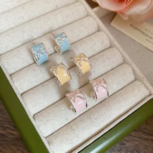 Orecchini A Cerchio A C Con Fiocco Rame Smalto Stile Dolce Per Donna Con Perno In Argento