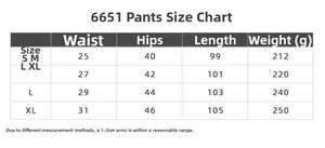 Größentabelle für High-Waist Yogahosen mit Maßen für Taille, Hüfte und Beinlänge