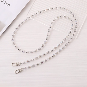 Chrystal beaded crossbody chain with transparent square beads and silver spherical accents