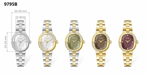 Detail of elegant small square women watches with crystal bezel and steel strap