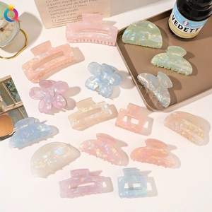 Iridescent Hair Claw Clip For Women Acrylic Resin Shell Texture Shark Clip Geometric Square Flower Rectangle Shape Non Slip