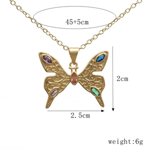 Detailed view of butterfly pendant with colorful gemstones and 45+5cm adjustable chain