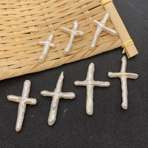 Cross shaped natural freshwater baroque pearls in white for DIY necklace jewelry