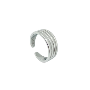 Minimalist S925 sterling silver four-line textured open toe ring for women