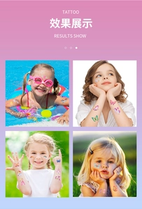 Girls cartoon glitter tattoos with unicorn and rainbow patterns on child skin