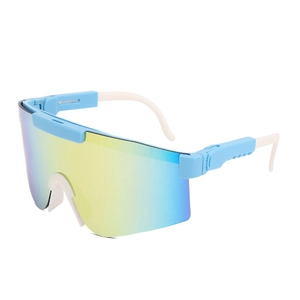 Himmelblaue Radsport-Sonnenbrille mit farbig verspiegelten Gläsern und Nasenpads