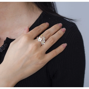 S925 sterling silver forget-me-not flower ring with gold stamens for women