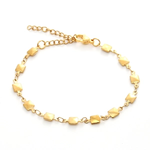 Polished gold square link chain bracelet with lobster clasp and adjustable extender