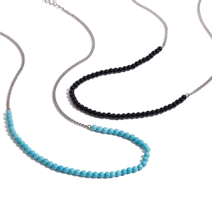 Perlen Halskette Edelstahl Schwarzer Onyx Türkis Stil Perlen Kette Für Frauen Minimalistischer Schmuck Hypoallergen Wasserdicht