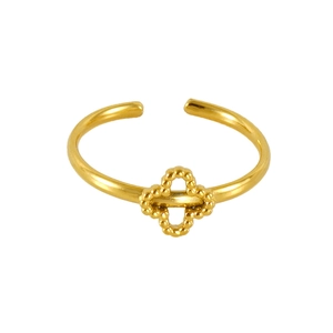 Adjustable 18k gold plated stainless steel four-leaf clover ring with beaded edges