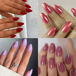 Almond Shape Press On Nails Medium Long Solid Color Glossy ABS Fake Nails For Women Manicure