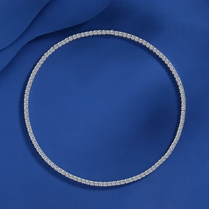 Classic S925 sterling silver moissanite tennis necklace with sparkling round-cut stones
