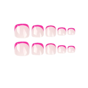 Classic French rose red press-on toe nails with clear base and glossy resin finish