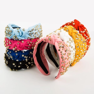 Baroque Full Rhinestone Knotted Headband Luxury Wide Cloth Hair Band Vintage Sparkly Crystal Hair Hoop For Women Party