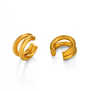 Minimalist double layer gold plated stainless steel ear cuff hoops for women