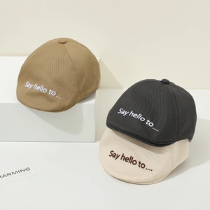Baby Beret Hat Cotton Twill Kids Newsboy Cap Breathable Korean Style Say Hello Letter Embroidery For Toddler Infant Boys