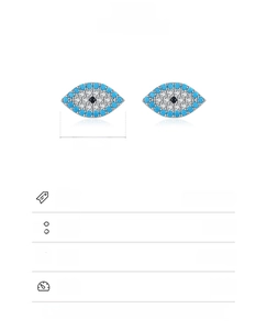 Detailed specs of 925 sterling silver evil eye stud earrings with blue zircon stones