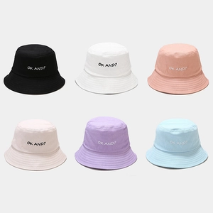 Cotton bucket hat with OK AND? embroidery in six assorted colors for men and women