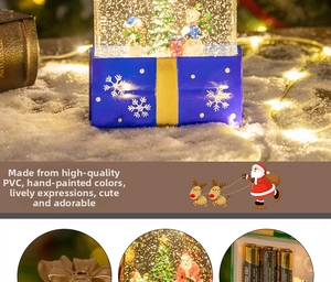 Macro detail of Christmas snow globe lamp showing high-quality PVC base and battery compartment