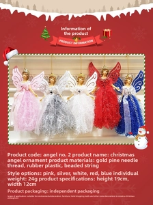 Detailed view of handmade lace angel ornaments in five colors for Christmas trees