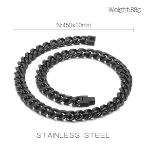 Detail of 450x10mm black stainless steel Cuban chain showing dimensions and 88g weight