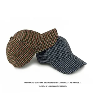 Classic houndstooth tweed baseball caps in red and navy colors for men and women