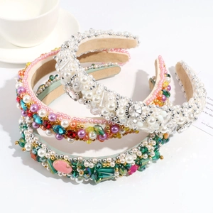 Baroque Rhinestone Artificial Pearl Beaded Headband Padded Fabric Luxury Hair Hoop Wedding Party Accessories For Women Elegant