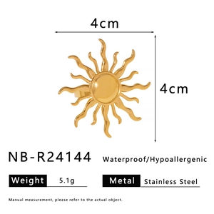 Detailed specs of 4cm gold sunburst ring made of waterproof stainless steel